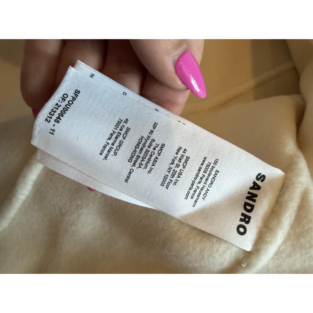 Sandro Womens Wrap Scarf Collar Long Overcoat 42 White - Picture 12 of 15